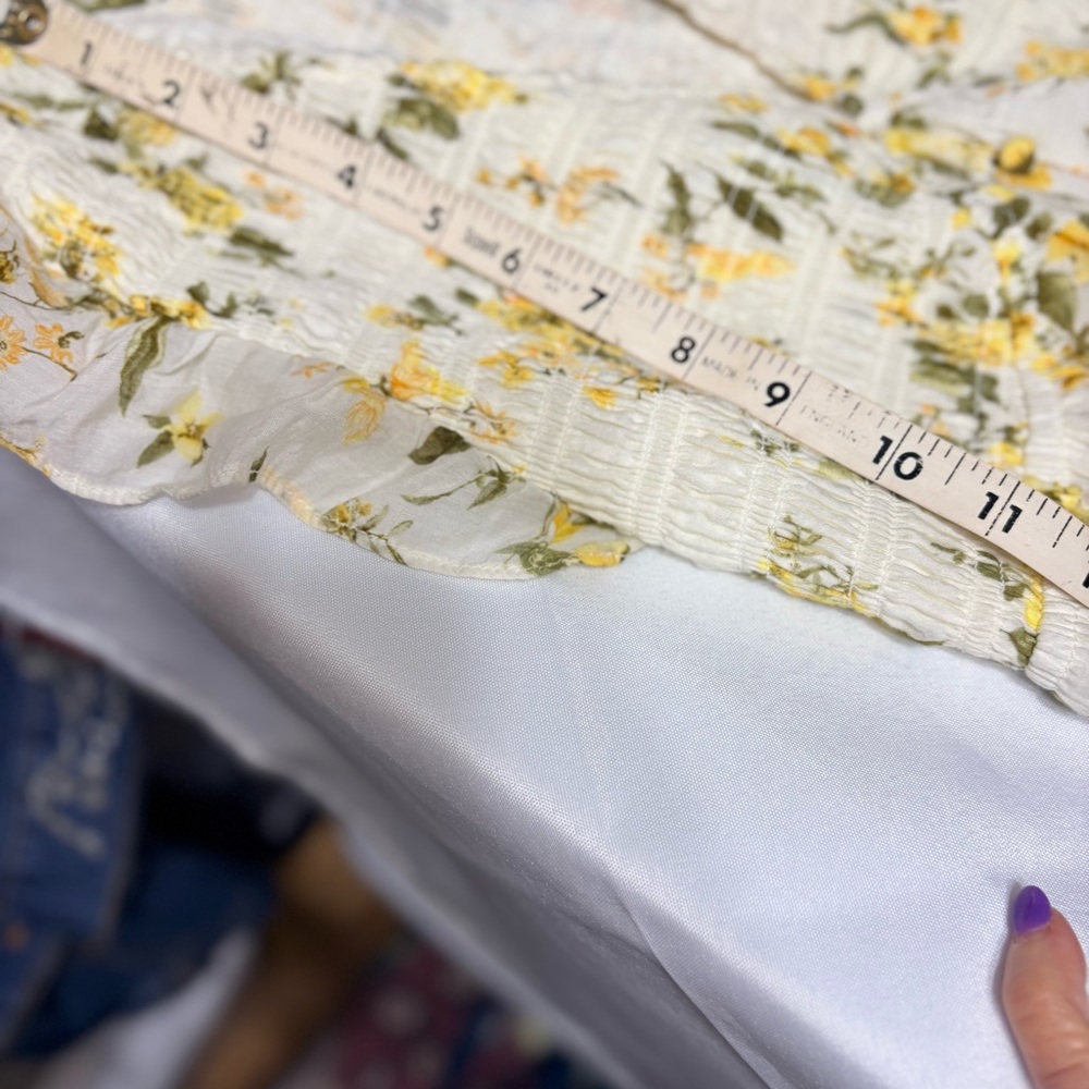 Joie Yellow and Cream Floral Maxi Smocked Bodice Dress with Flutter Sleeves - Picture 8 of 10